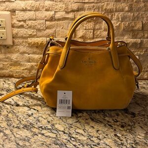 kate spade mustard yellow suede satchel with detachable strap